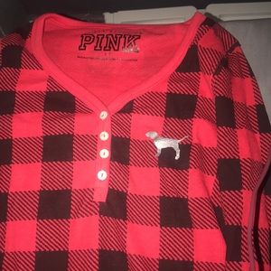 PINK long sleeve plaid pj shirt